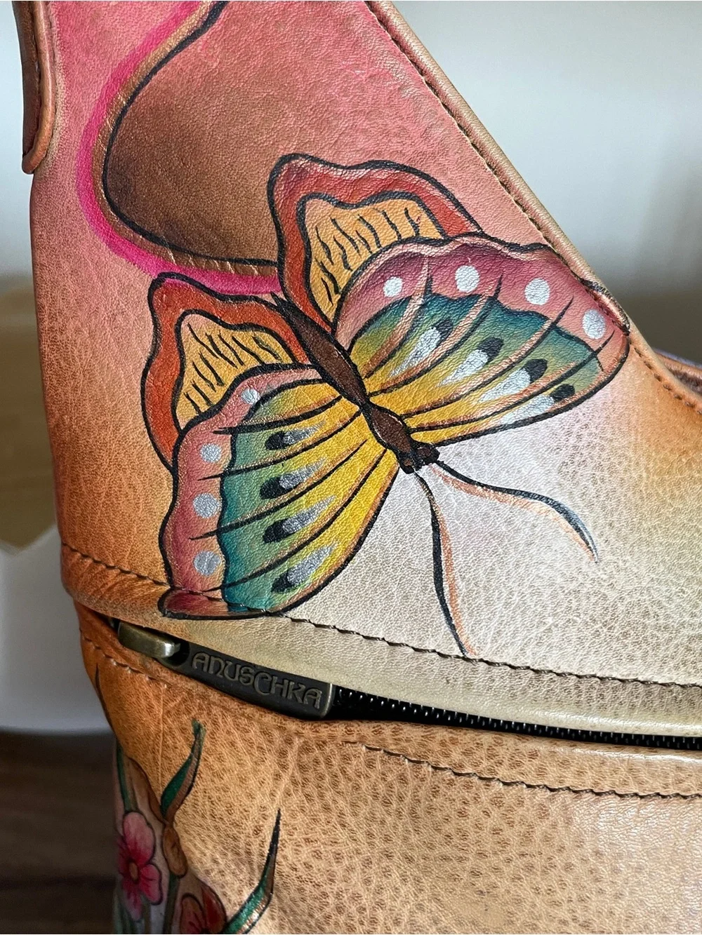 Anuschka Hand-Painted Floral & Butterfly Shoulder Bag